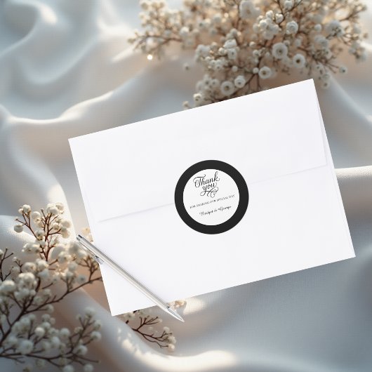 黒と白エレガントの魅力的感謝してい君のスクリプト ラウンドシール