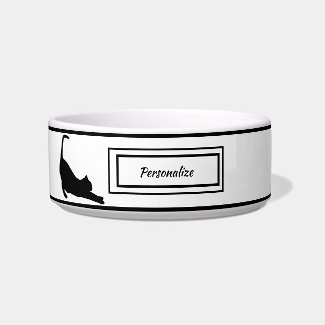 黒と白エレガントの黒猫シルエット猫 ボウル (正面)