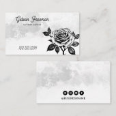 黒と白グランジのローズタトゥーアーティスト 名刺 (正面/裏面)