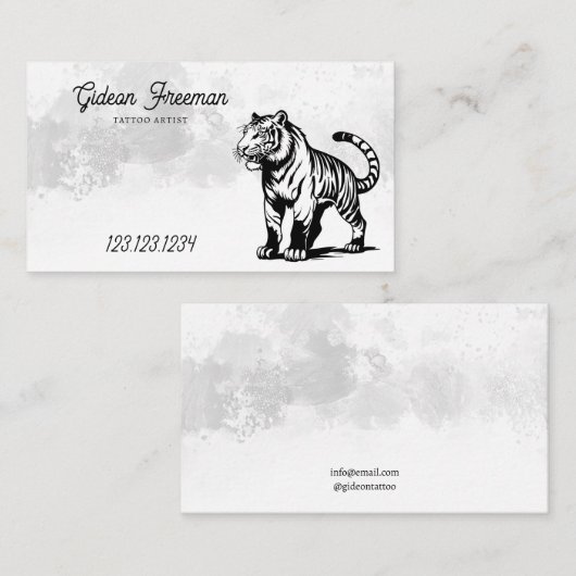 黒と白グランジスプラッシュタイガータトゥーアーティスト 名刺 (正面/裏面)