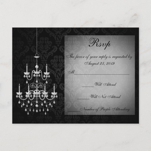 黒と白シャンデリアのシルエット インビテーションポストカード (正面)