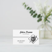 黒と白スタイリッシュのスカルナイフTattooアーティスト 名刺 (スタンド正面)