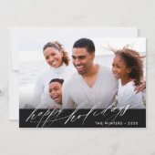 黒と白スタイリッシュのスクリプトのクリスマスフォト シーズンカード (正面)