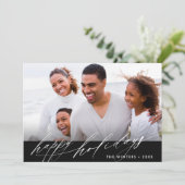 黒と白スタイリッシュのスクリプトのクリスマスフォト シーズンカード (スタンド正面)