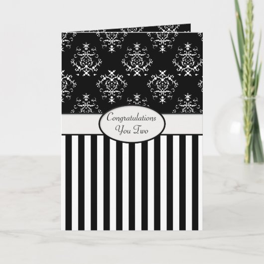 黒と白ストライプののバロックおめでとう カード (正面)