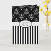 黒と白ストライプののバロックおめでとう カード (黄色い花)