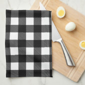 黒と白パーソナライズされたのバッファロープレイドキッチン キッチンタオル (四つ折り)