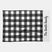 黒と白パーソナライズされたのバッファロープレイドキッチン キッチンタオル (横)