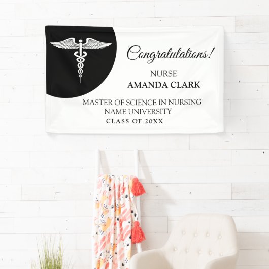 黒と白モダンのカデウスの看護卒業 横断幕 (インサイチュ)