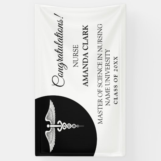 黒と白モダンのカデウスの看護卒業 横断幕 (縦)