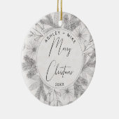 黒と白モダンのクリスマスパインリース写真 セラミックオーナメント (右)