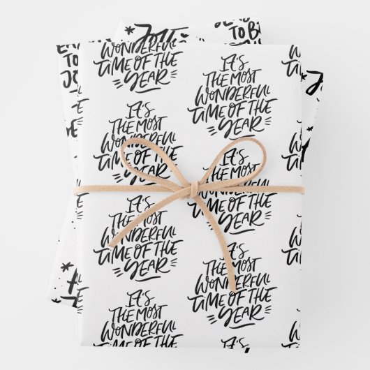 黒と白モダンのクリスマス引用文ギフト ラッピングペーパーシート (インサイチュ)