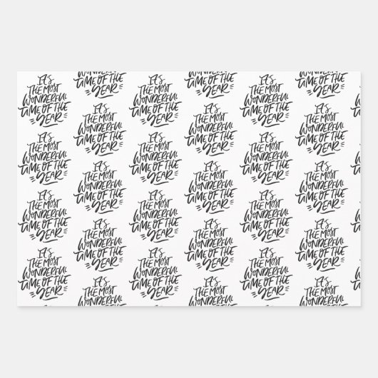 黒と白モダンのクリスマス引用文ギフト ラッピングペーパーシート (正面)