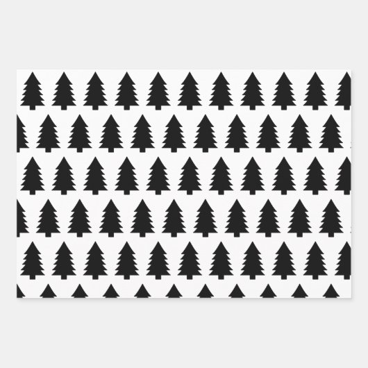 黒と白モダンのクリスマス引用文ツリーギフト ラッピングペーパーシート (正面3)