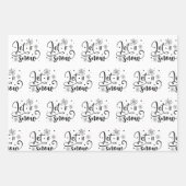 黒と白モダンのクリスマス引用文ツリーギフト ラッピングペーパーシート (正面2)