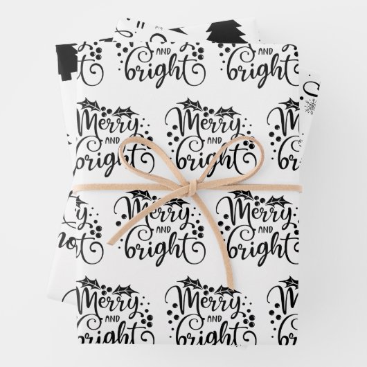 黒と白モダンのクリスマス引用文ツリーギフト ラッピングペーパーシート (インサイチュ)