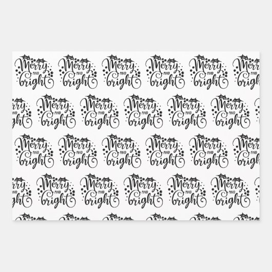 黒と白モダンのクリスマス引用文ツリーギフト ラッピングペーパーシート (正面)