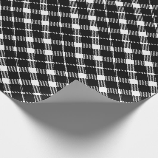 黒と白モダンのタータンチェック格子縞ホリデー ラッピングペーパー (角)