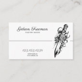 黒と白モダンのナイフバラタトゥーアーティスト 名刺 (正面)