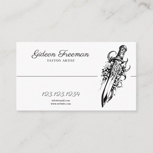 黒と白モダンのナイフバラタトゥーアーティスト 名刺 (正面)