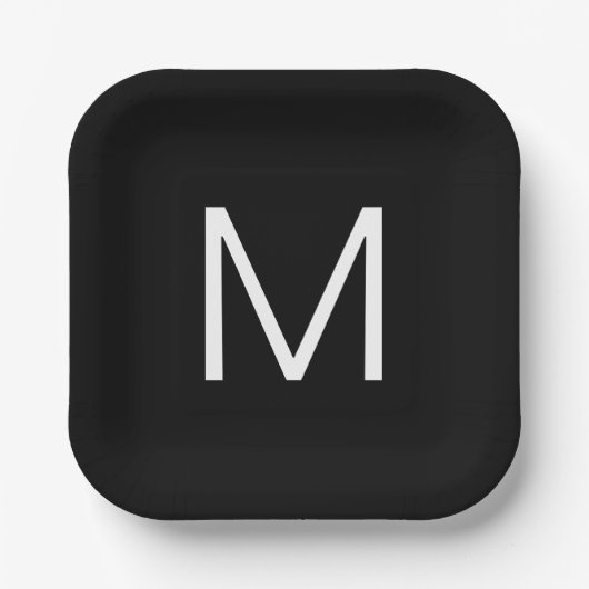 黒と白モダンのミニマル文字 ペーパープレート (正面)