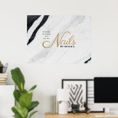 黒と白モダンの大理石金ゴールド爪、 ネイル（名前による） ポスター (ホームオフィス)
