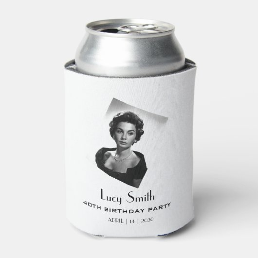 黒と白モダンの誕生日パカスタムーティー写真 缶クーラー (缶正面)