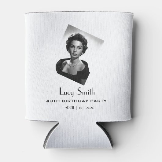 黒と白モダンの誕生日パカスタムーティー写真 缶クーラー (正面)