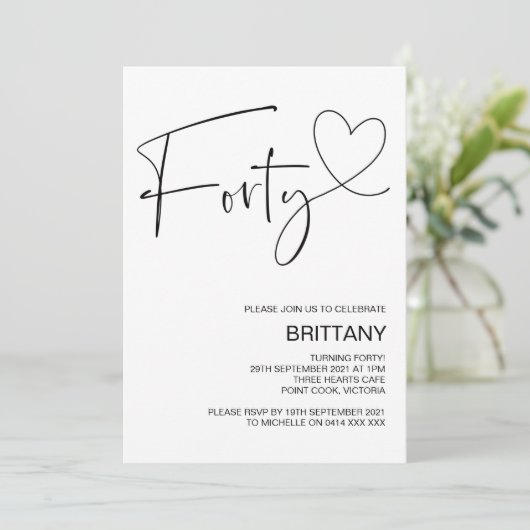 黒と白モダンの40歳の誕生日パーティー 招待状 (スタンド正面)
