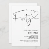 黒と白モダンの40歳の誕生日パーティー 招待状 (正面/裏面)