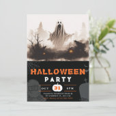 黒と白不気味の幽霊不気味なハロウィーン 招待状 (スタンド正面)