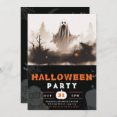 黒と白不気味の幽霊不気味なハロウィーン 招待状 (正面/裏面)