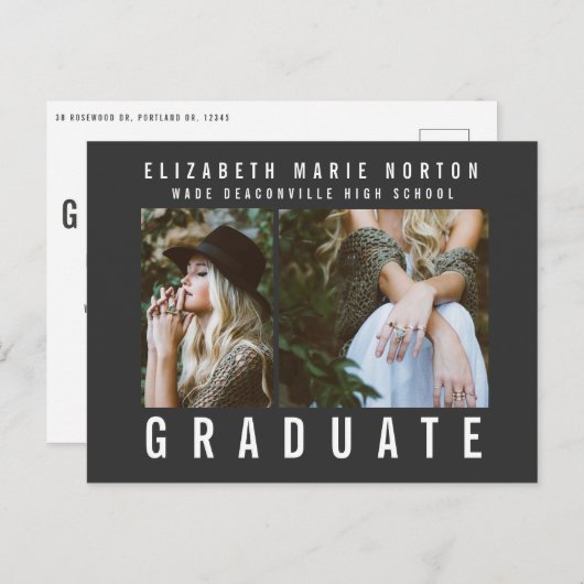 黒と白数々ののモダン卒業写真を入力 ポストカード (正面/裏面)