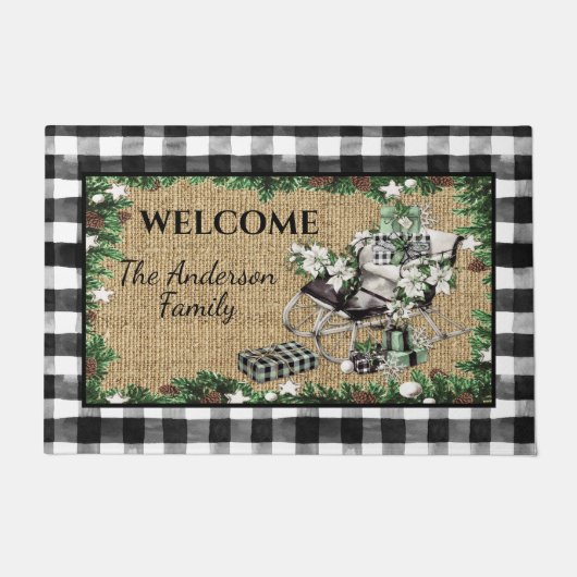 黒と白素朴のそり黒と緑のパッケージ ドアマット (正面)