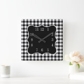 黒と白素朴のギンガムカントリー スクエア壁時計 (ホーム)