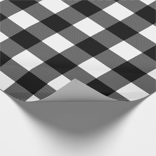 黒と白素朴のバッファロープレイドクリスマス ラッピングペーパー (角)