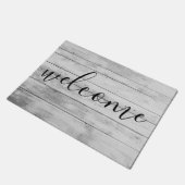 黒と白素朴の木目へようこそ ドアマット (アングル)