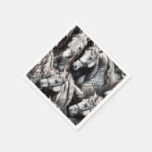 黒と白絵画の芸術で詳述された馬 スタンダードカクテルナプキン (角)