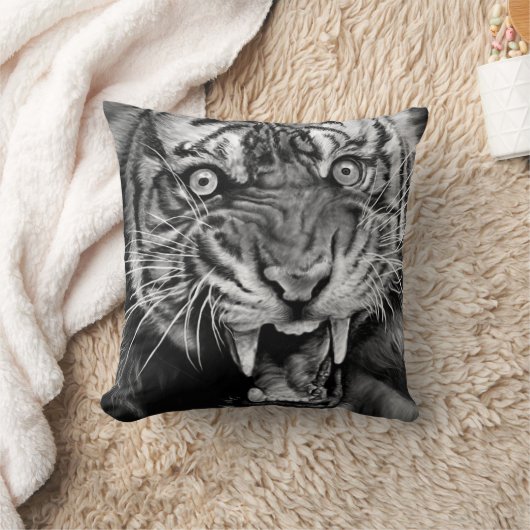 黒と白黒の野生の虎の写生 クッション (ブランケット)