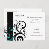 黒と白、ティール(緑がかった色)逆旋回 インビテーションポストカード (正面/裏面)