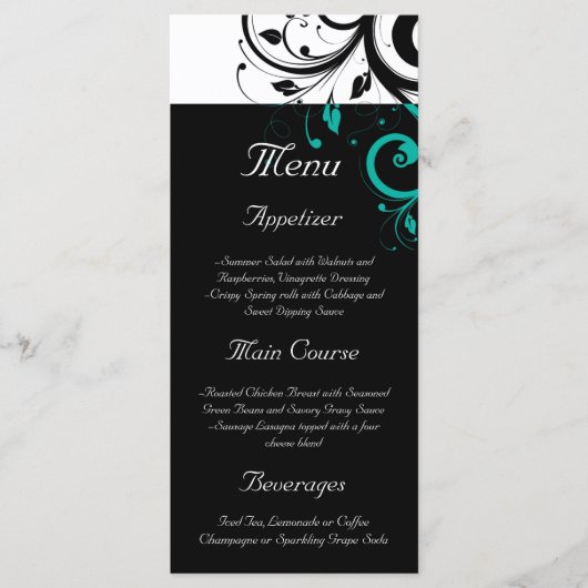 黒と白、ティール（緑がかった色）逆旋回 メニュー (正面)