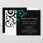 黒と白、ティール（緑がかった色）逆旋回 招待状 (正面/裏面)