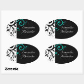 黒と白、ティール（緑がかった色）逆旋回 楕円形シール (シート)