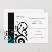 黒と白、ティール(緑がかった色)逆旋回RSVP インビテーションポストカード (正面/裏面)