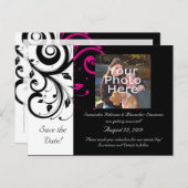 黒と白、マゼンタのスワール付き 案内ポストカード (正面/裏面)