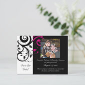 黒と白、マゼンタのスワール付き 案内ポストカード (スタンド正面)