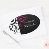 黒と白、マゼンタのスワール付き 楕円形シール (封筒)