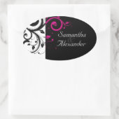 黒と白、マゼンタのスワール付き 楕円形シール (バッグ)