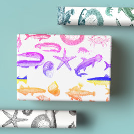 黒と白、青とレインボーシークリーチャー ラッピングペーパーシート