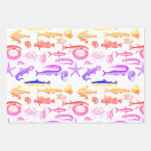 黒と白、青とレインボーシークリーチャー ラッピングペーパーシート (正面3)